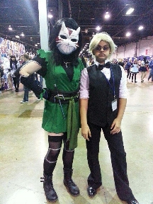 Mya at Anime Central 2014, cosplaying as Shizuoka Heiwajima from Durarara, with Cheshire from Young Justice